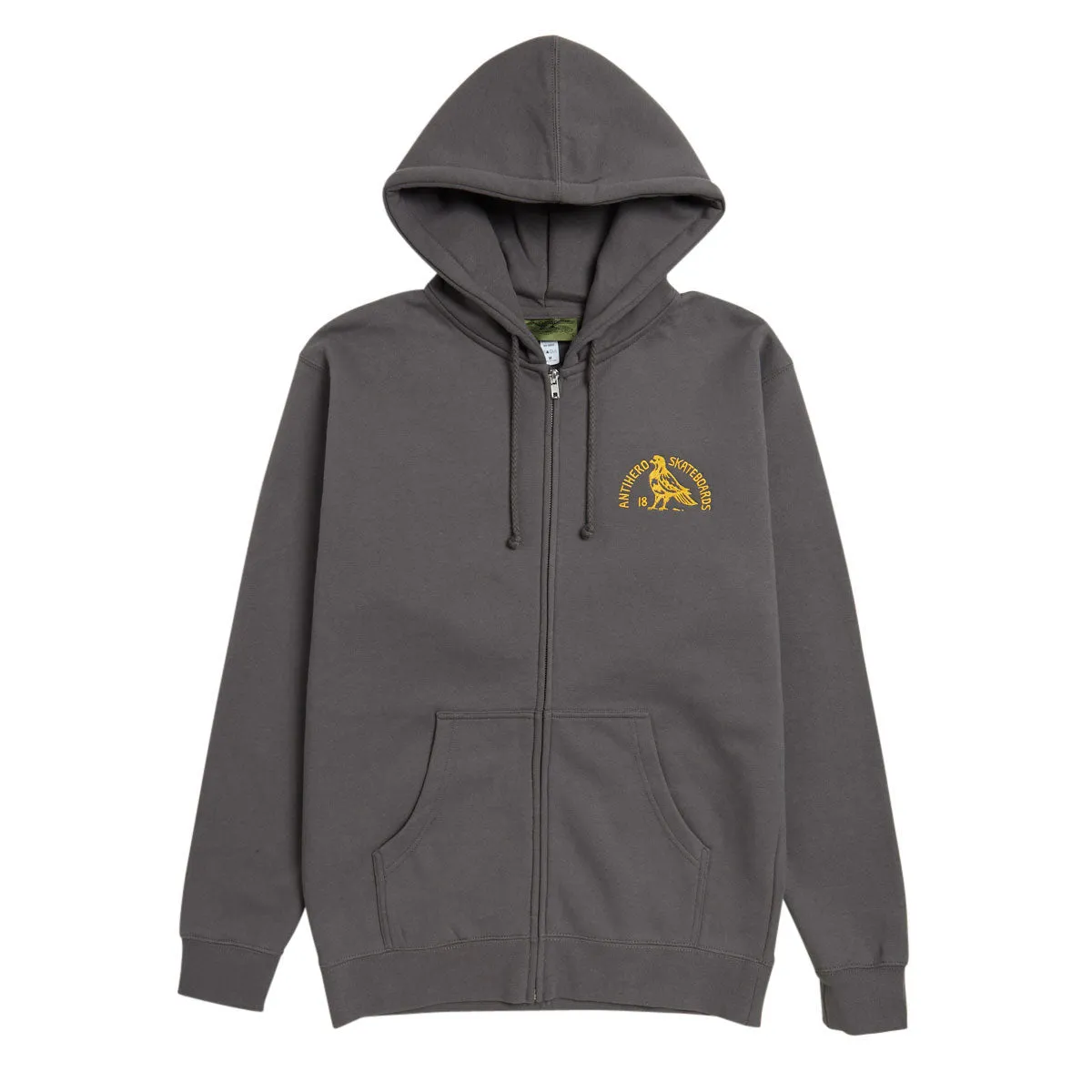 Anti-Hero Rock Dove Emb Zip Up Hoodie - Charcoal/Gold Embroidery Personalized Art