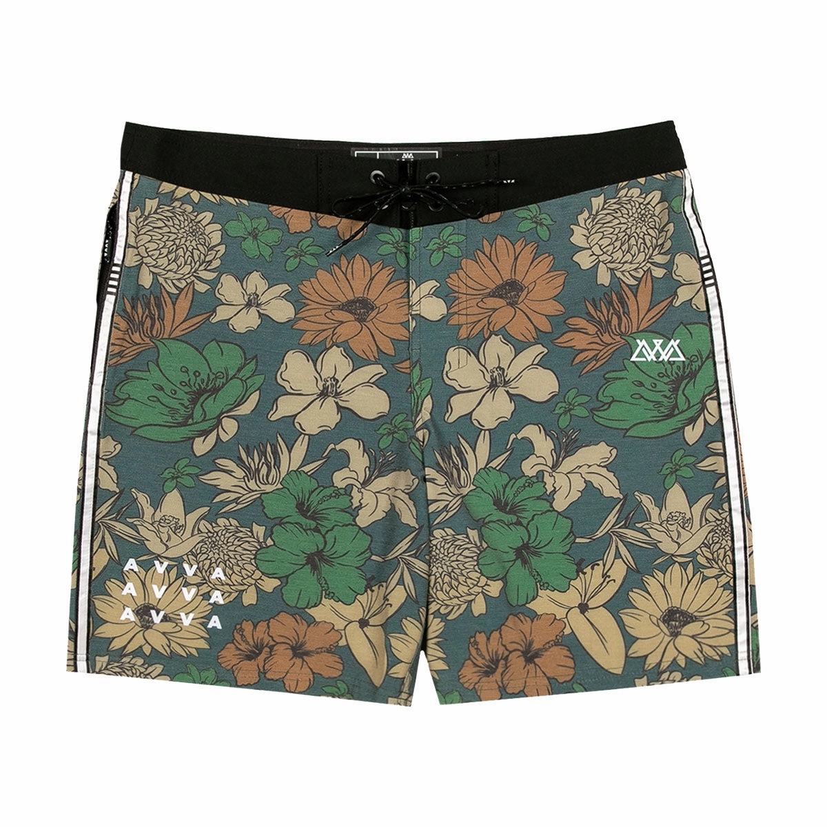 AVVA Sketch Hibiscus 19 Boardshorts - Olive Gift Ideas Organic Food