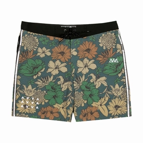 AVVA Sketch Hibiscus 19 Boardshorts - Olive Gift Ideas Organic Food