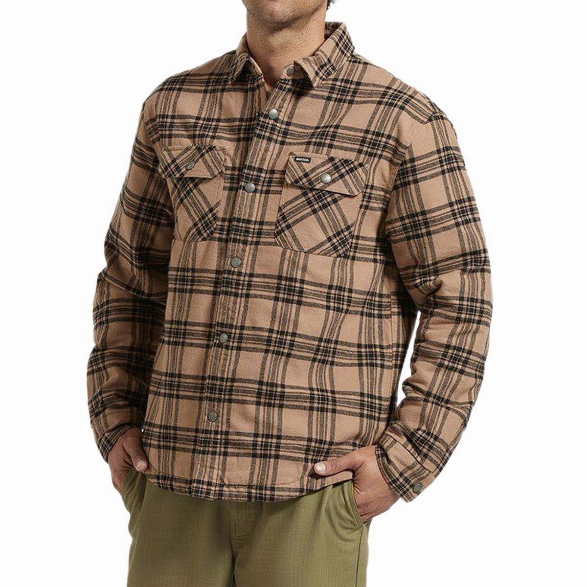 Brixton Bowery Quilted Long Sleeve Flannel Shirt - Woodsmoke/Black Newspapers Seeds