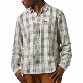 Brixton Charter Linen Blend Long Sleeve Shirt - Off White/Ivy Green Plaid Protein Powder Home & Living