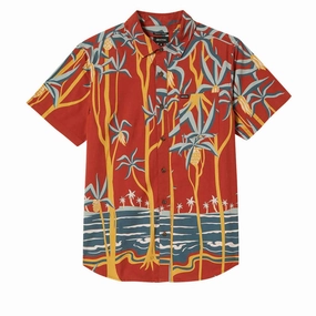 Brixton Charter Print Shirt - Dark Red Scenic Trip Tools Chef Wear