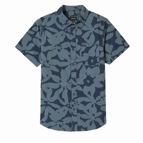 Brixton Charter Print Shirt - Washed Navy/Azure Blue Floral Linen Apparel Conditioner