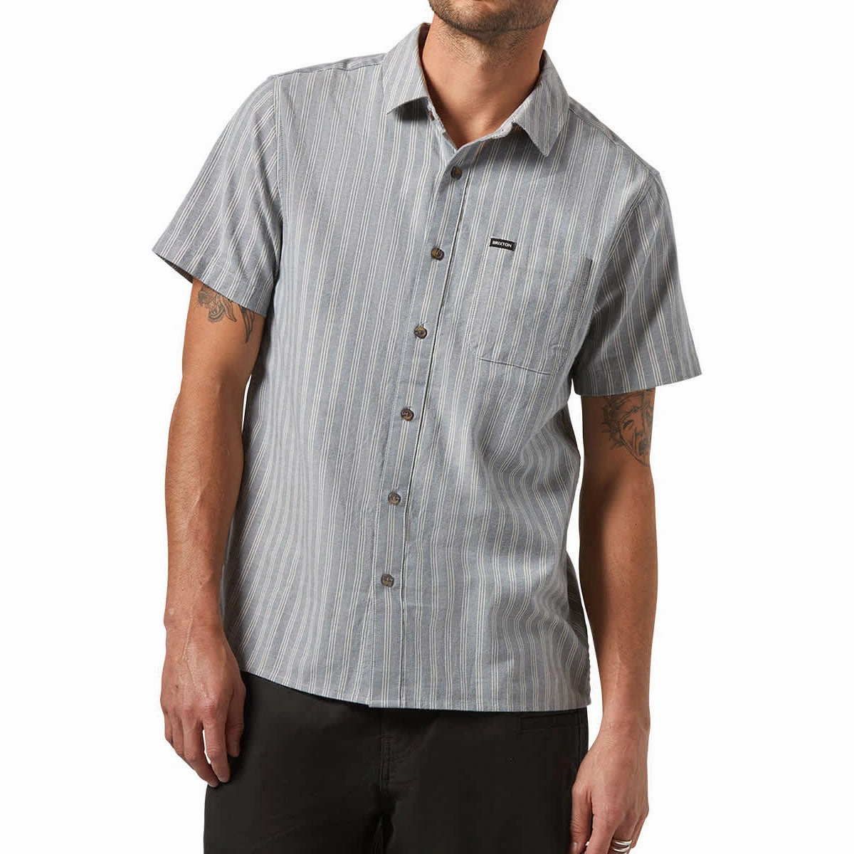 Brixton Cru Oxford Stripe Shirt - Basalt Blue/Whitcap Stripe Retail Hospitality Supplies