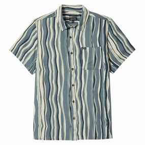 Brixton Cru Slub Shirt - Basalt Blue/Painterly Stripe Model Kits All-Gender Fashion