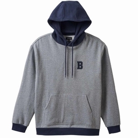 Brixton Retro Heavyweight Hoodie - Heather Grey/Washed Navy Cosplay Educational Games