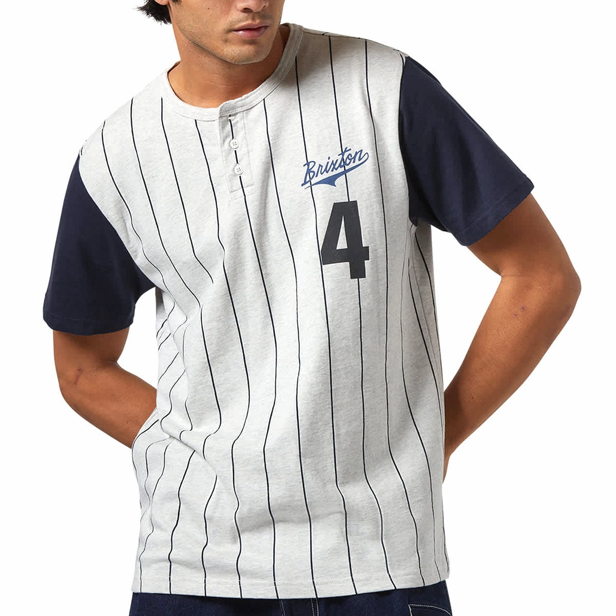 Brixton The League Baseball T-Shirt - Heather Grey Ash/Washed Navy Business & Industrial Magic: The Gathering