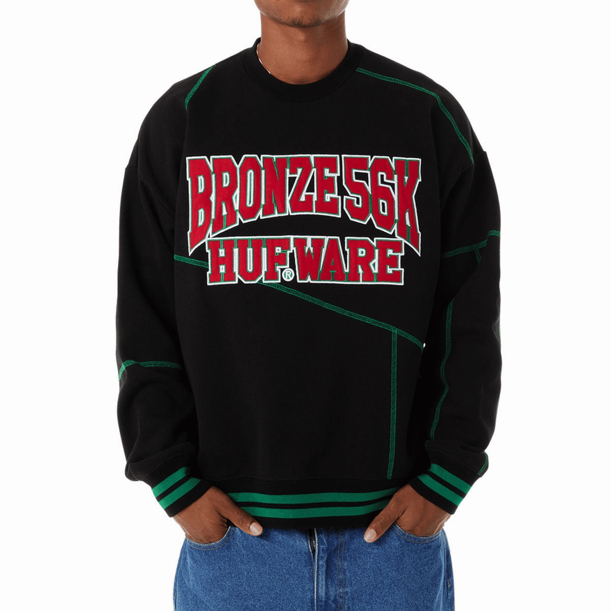 Building Materials Huf x Bronze 56k Hufware Crewneck Sweatshirt - Black Totes