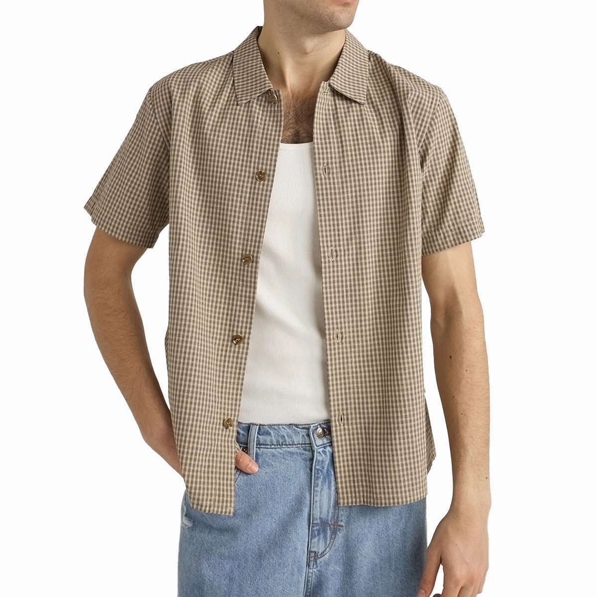 Building Materials Rhythm Check Shirt - Sand 2025 Caps
