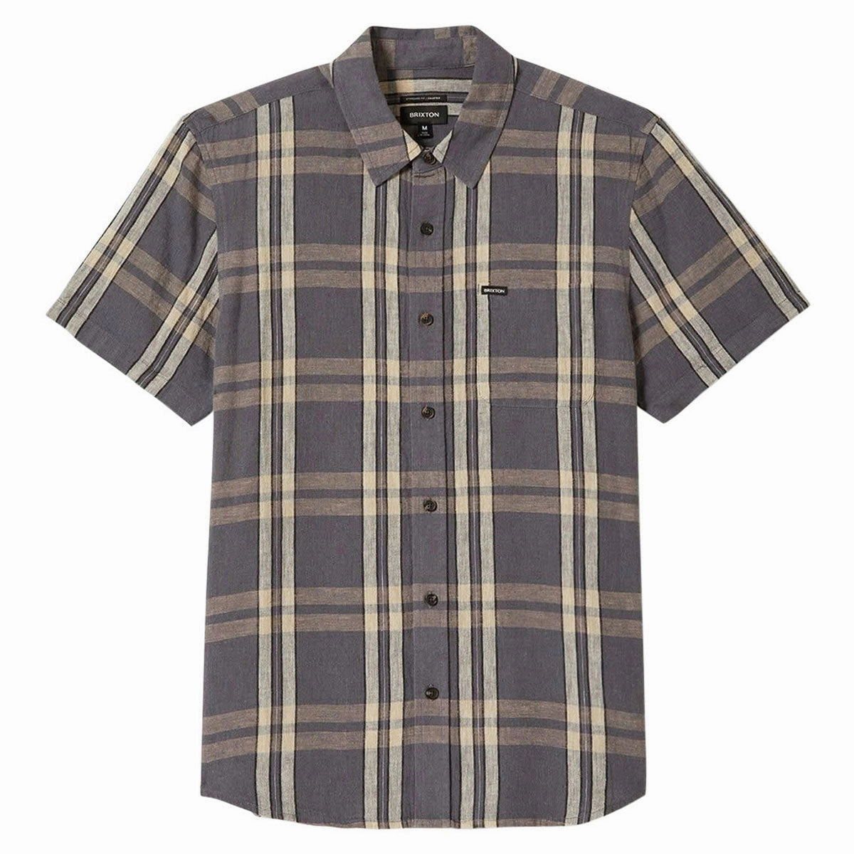 Designer Brands Brixton Charter Linen Blend Shirt - Charcoal/Beige Plaid Craft Materials