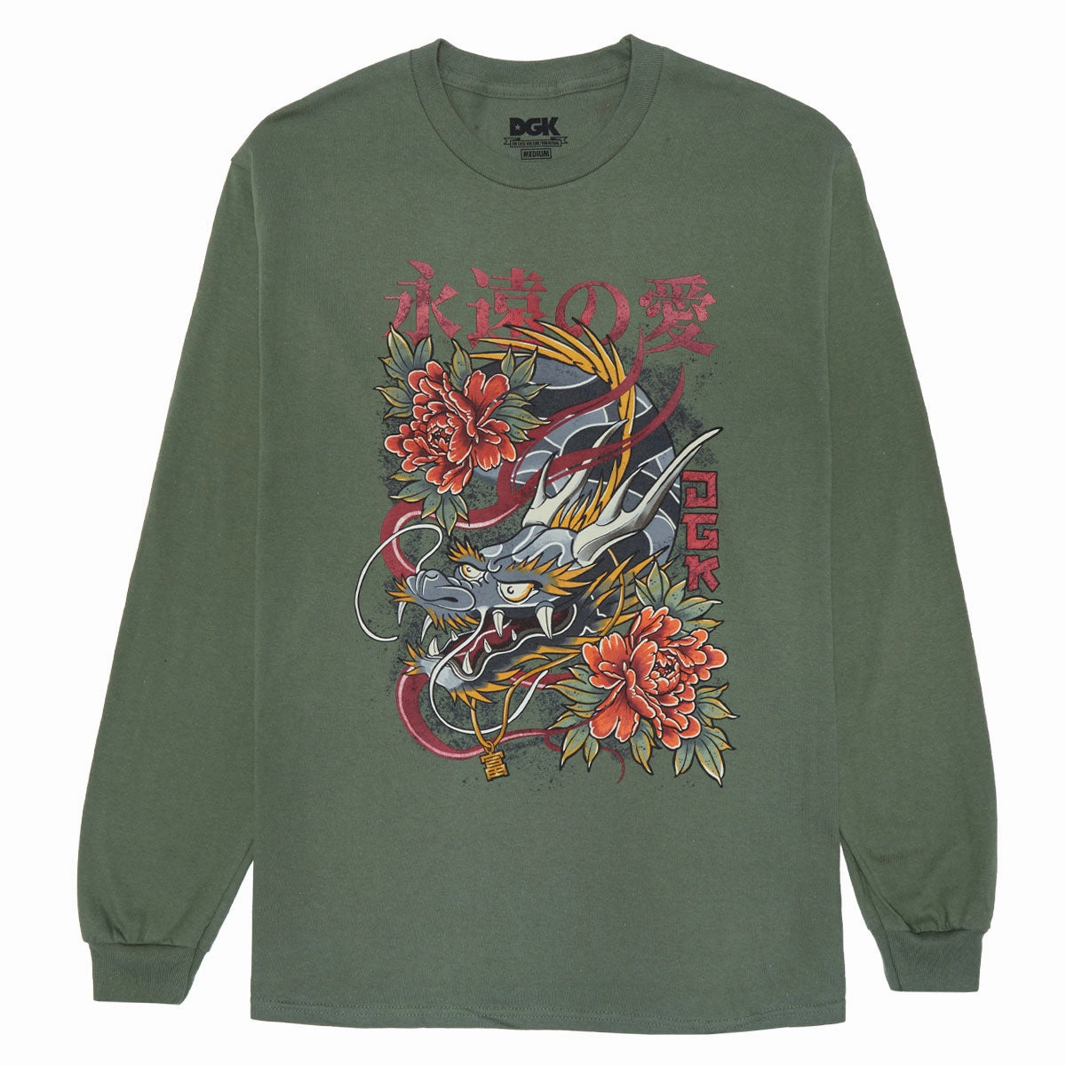 DGK Infinity Long Sleeve T-Shirt - Military Green DVDs Cotton Clothing