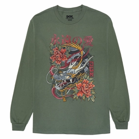 DGK Infinity Long Sleeve T-Shirt - Military Green DVDs Cotton Clothing