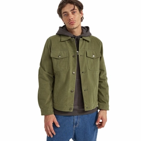 Diving Boards Rhythm Brushed Twill Trucker Jacket - Olive Plumbing