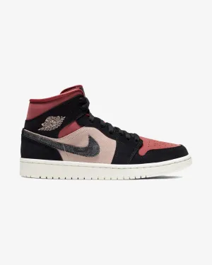 NIKE AIR JORDAN1 MID BURGUNDY CANYON RUST DUSTY PINK Quick Lace System Peak Fit