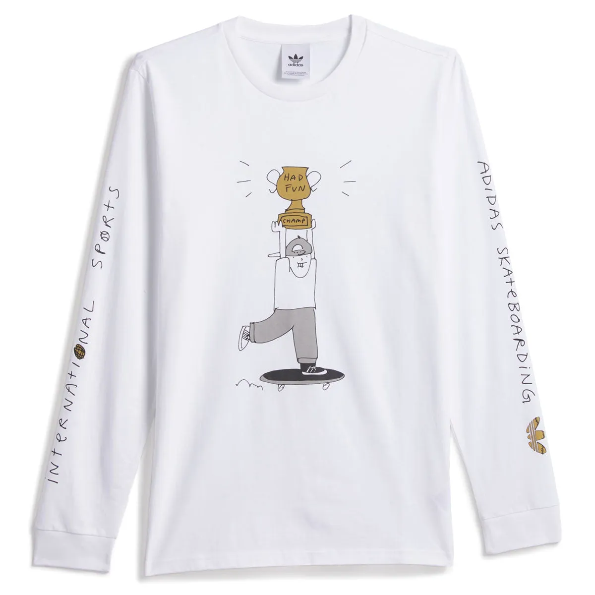 Embroidered Details Adidas HJ Champ Long Sleeve T-Shirt - White Loungewear