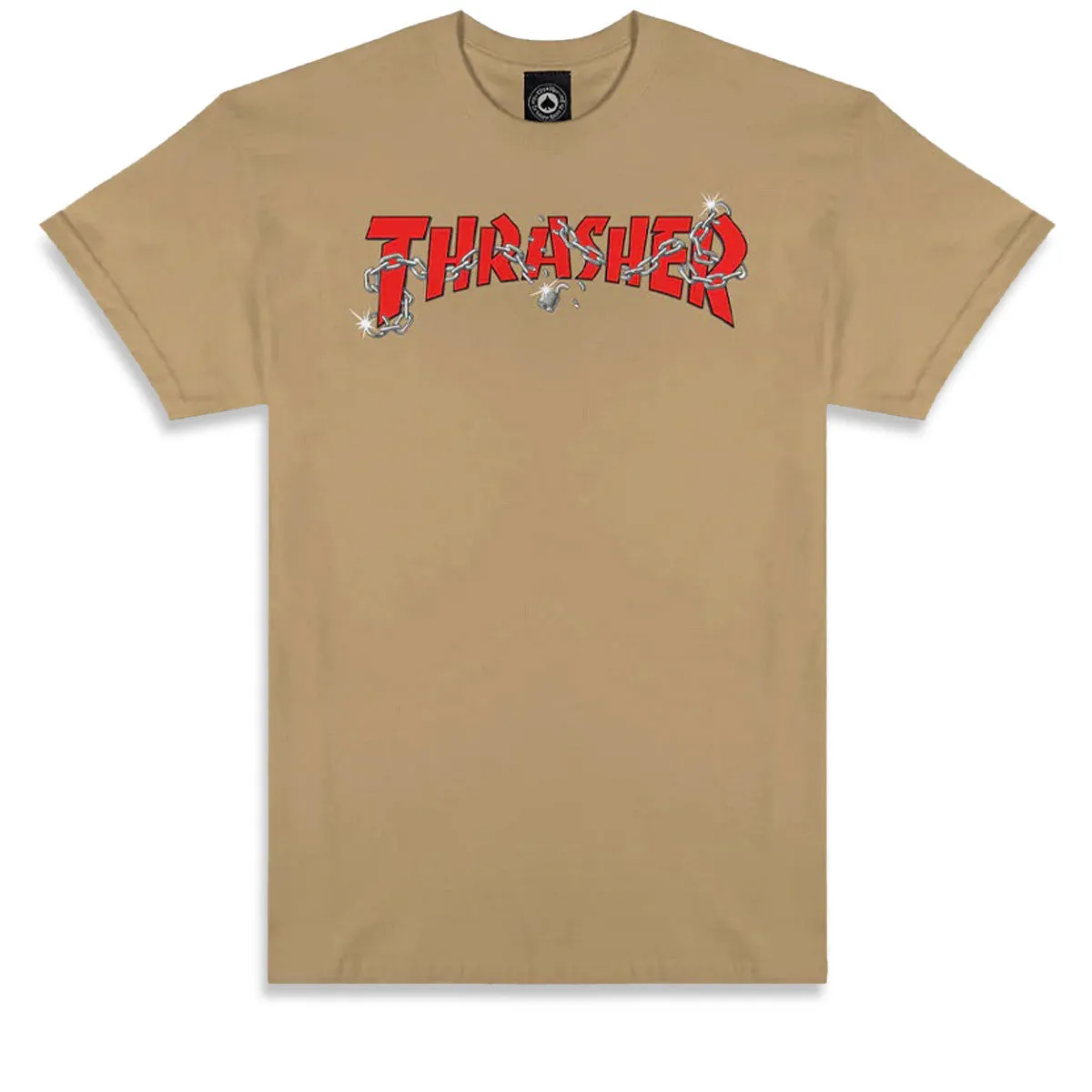 Embroidered Details Thrasher Chains By Daniel Shepard T-Shirt - Tan Clothing & Shoes