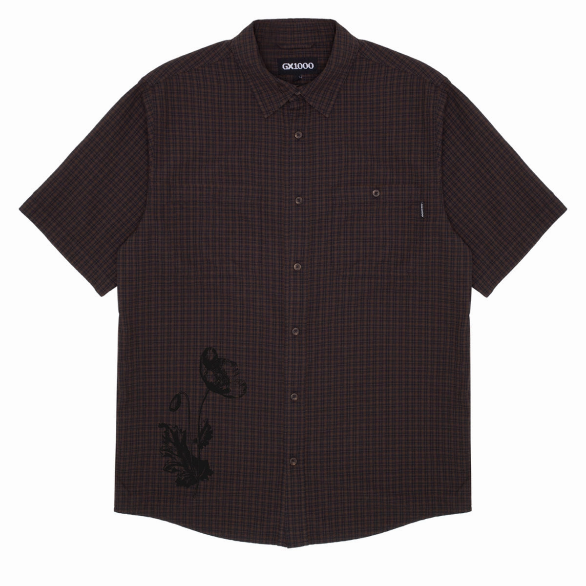 Fan Gear GX1000 Short Sleeve Button Down Shirt - Brown Plaid Building Materials