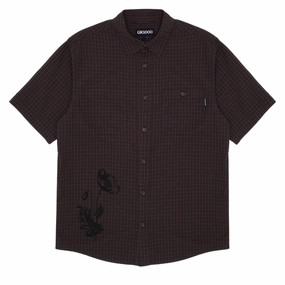 Fan Gear GX1000 Short Sleeve Button Down Shirt - Brown Plaid Building Materials