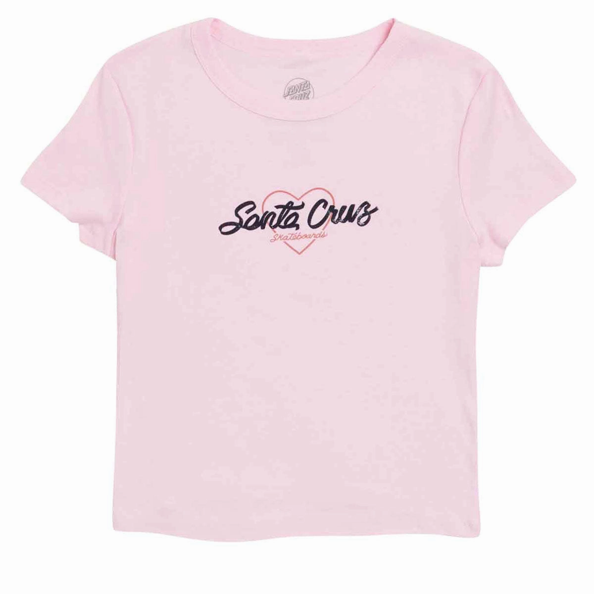 Footwear Basics Santa Cruz Womens Love Script Center Cropped T-Shirt - Solid Pink Blend Luggage