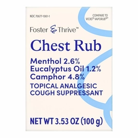 Foster & Thrive Chest Rub Ointment, Camphor 4.8% / Menthol 2.6 % / Eucalyptus Oil 1.2% / 3.5 oz. 1 Each