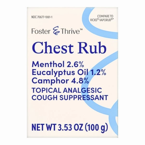 Foster & Thrive Chest Rub Ointment, Camphor 4.8% / Menthol 2.6 % / Eucalyptus Oil 1.2% / 3.5 oz. 1 Each