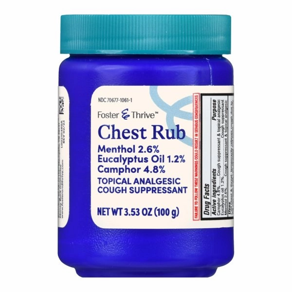 Foster & Thrive Chest Rub Ointment, Camphor 4.8% / Menthol 2.6 % / Eucalyptus Oil 1.2% / 3.5 oz. 1 Each