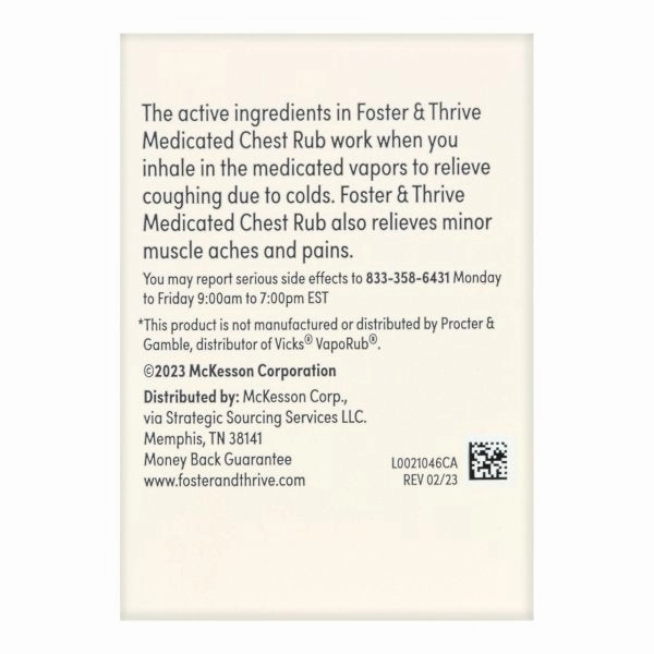 Foster & Thrive Chest Rub Ointment, Camphor 4.8% / Menthol 2.6 % / Eucalyptus Oil 1.2% / 3.5 oz. 1 Each