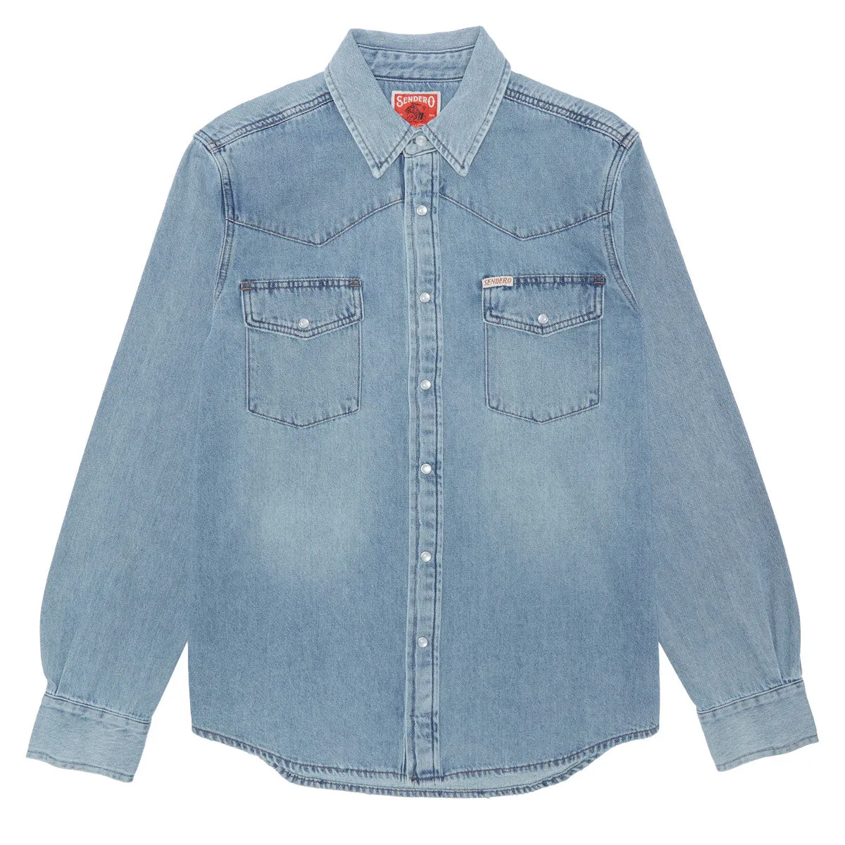 Furniture Sendero The Wyatt Pearl Snap Long Sleeve Shirt - Vintage Denim Sports Cards
