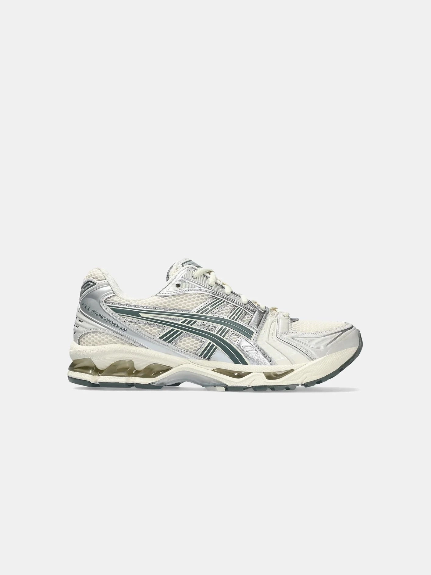 Gel-Kayano 14 "Birch Dark Pewter" Gold Shine Train Hike