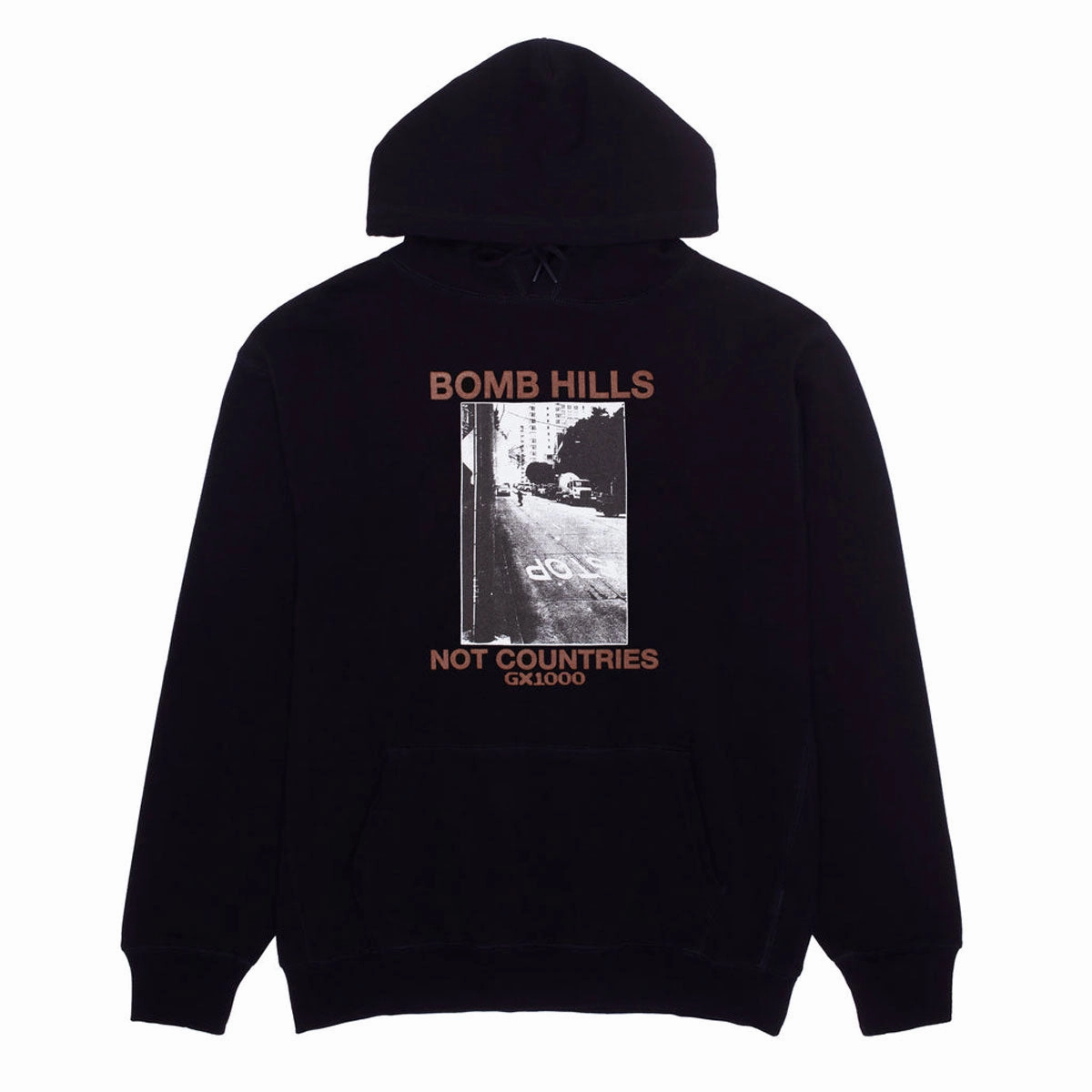 GX1000 Bomb Hills Not Countries Hoodie - Black/Brown Font High-Quality Clothing Seasonal Trends