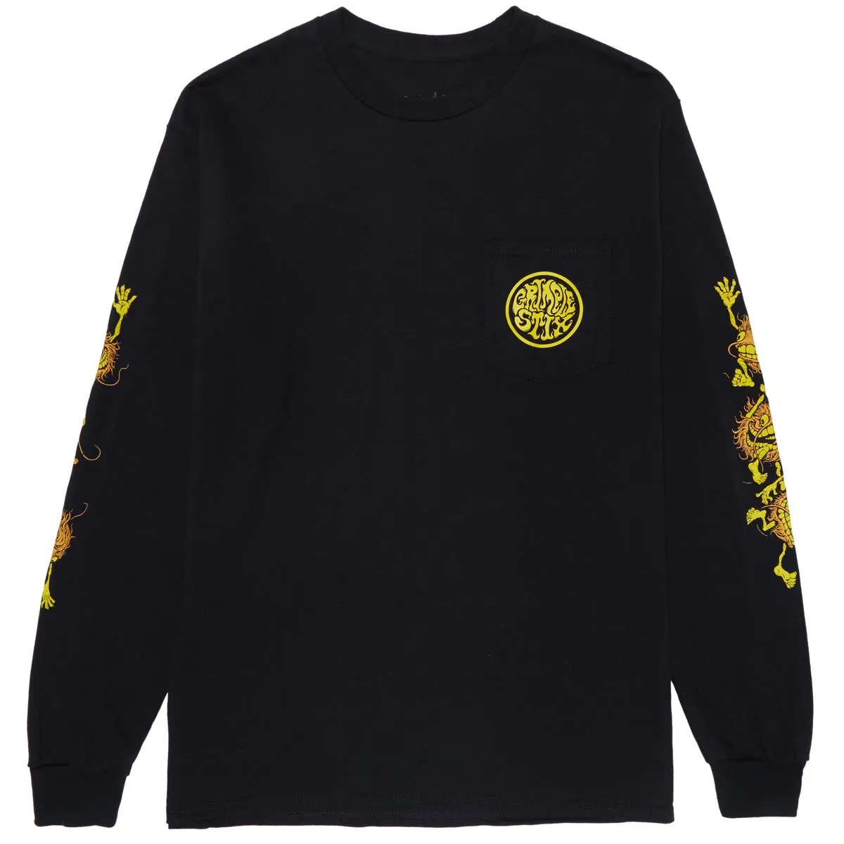 Hair Extensions Anti-Hero Grimple Long Sleeve Pocket T-Shirt - Black/Orange/Yellow/Black Lightweight Gear