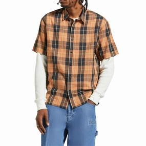 Handmade Brixton Cru Linen Blend Woven Shirt - Black/Rust Orange Travel Bags