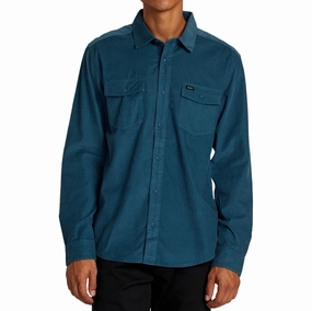 Hats RVCA Freeman Cord Long Sleeve Shirt - Duck Blue Recycled Fabrics