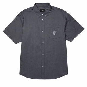 HUF Icarus Oxford Shirt - Washed Black Vegetarian Car Audio