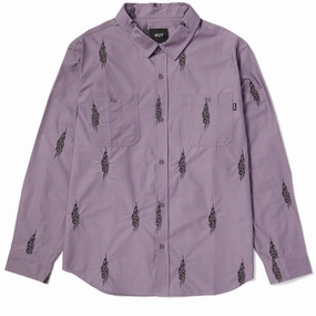 HUF Larkin Embroidered Long Sleeve Work Shirt - Dust Purple Organic Food Trash Bags