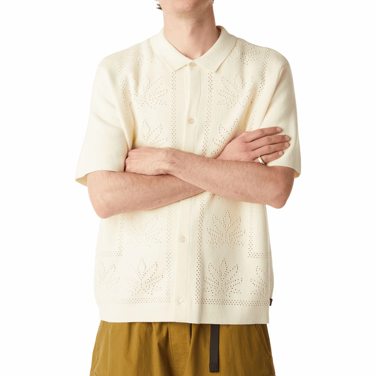 HUF Plantlife Perforated Knit Shirt - Natural Music Fax Machines
