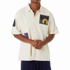 HUF Stax Patches Button Up Shirt - Natural Cards Action Figures