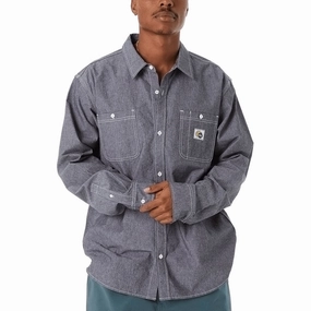 HUF Total Eclipse Chambray Long Sleeve Shirt - Black Toothpaste Streaming Services