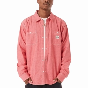 HUF Total Eclipse Chambray Long Sleeve Shirt - Red Towels Razors