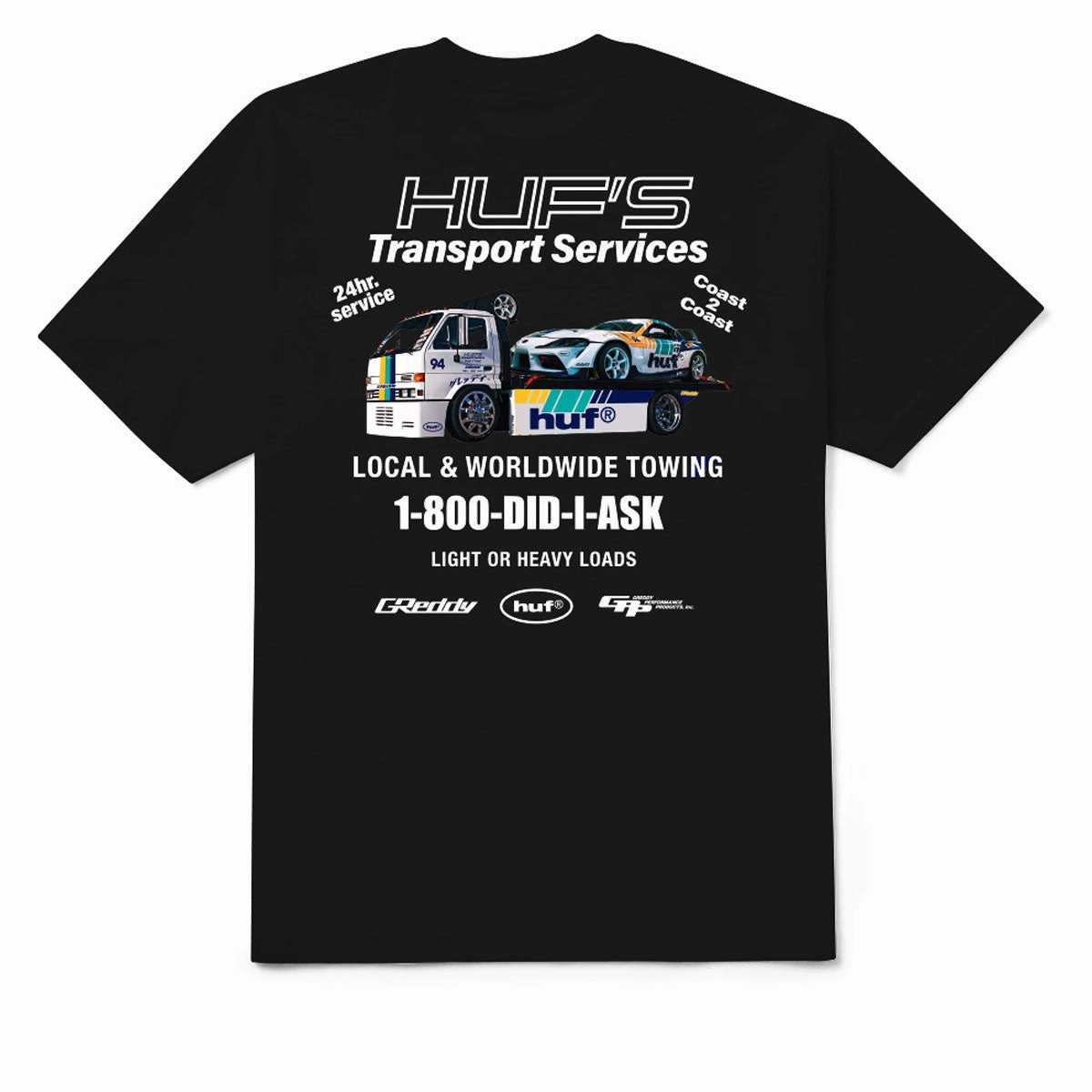 HUF x Greddy Tow T-Shirt - Black Trading Cards Silk Fabric