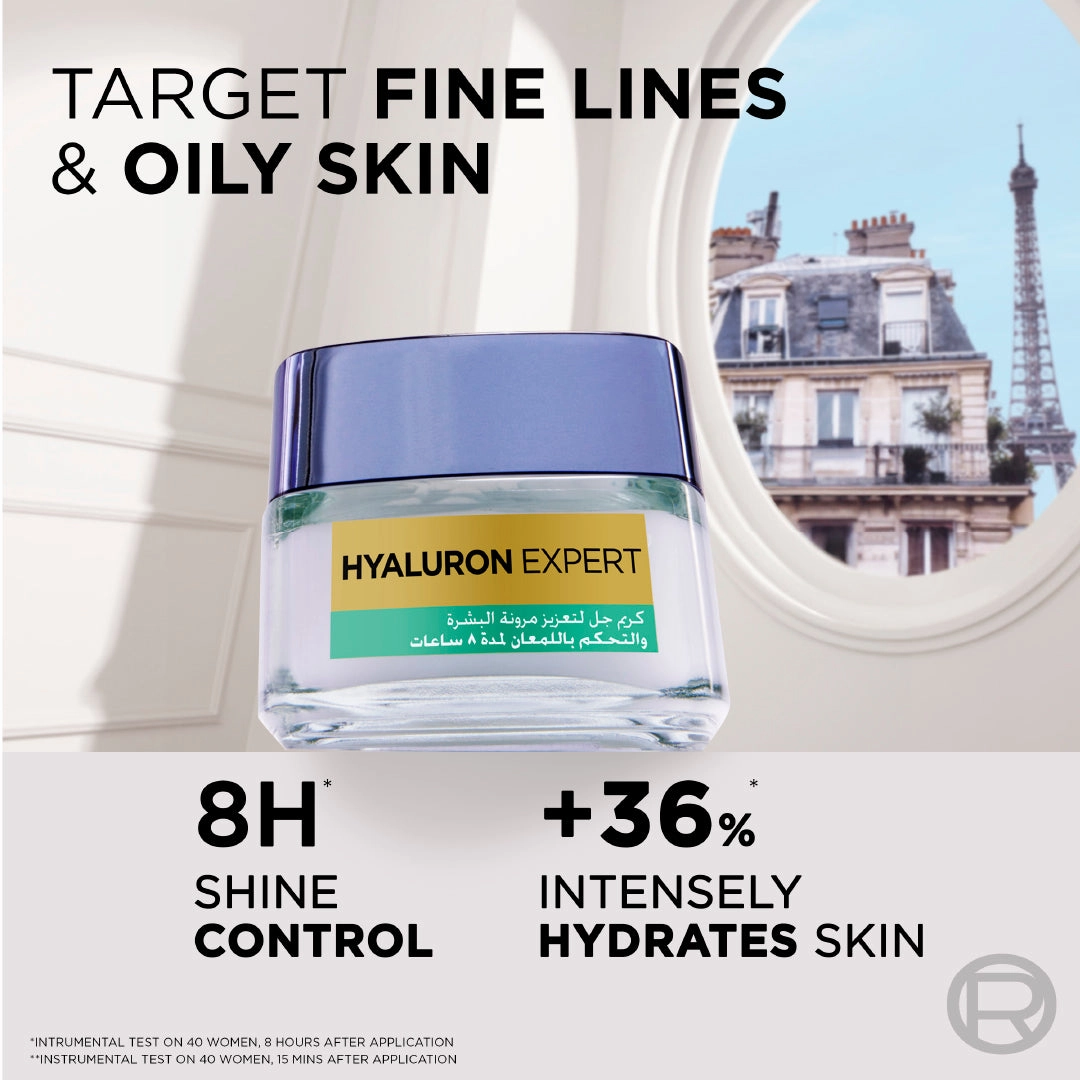 L'Oral Paris Hyaluron Expert Moisturiser and Anti-Aging 8h Shine Control Replumping Gel -Cream
