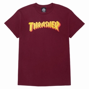 Lace Trim Thrasher Stacked T-Shirt - Maroon Concerts