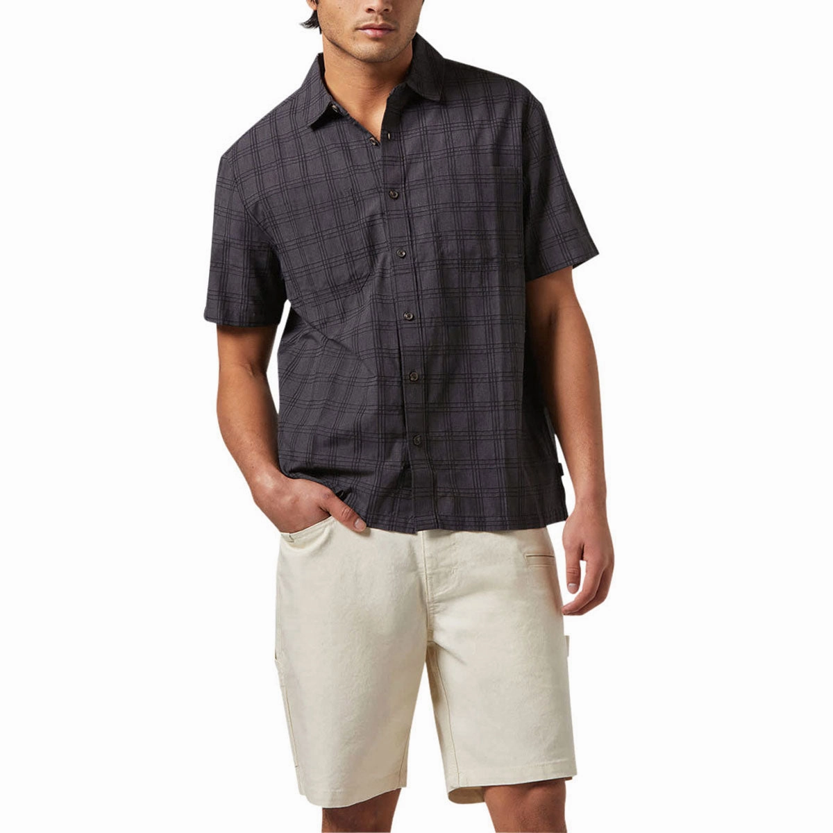 Maximalist Fashion Brixton Cru Oxford Plaid Shirt - Charcoal/Black Plaid Tops