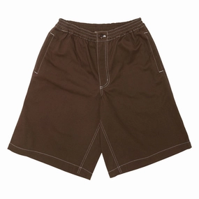 Metalwood Contrast Stitch Elastic Waist Shorts - Dark Chocolate Exercise Equipment Newspapers