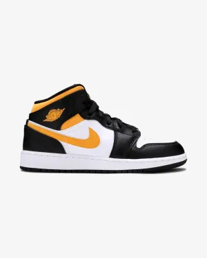 Woven Texture NIKE AIR JORDAN 1 MID GS BLACK UNIVERSITY GOLD POLLEN -
