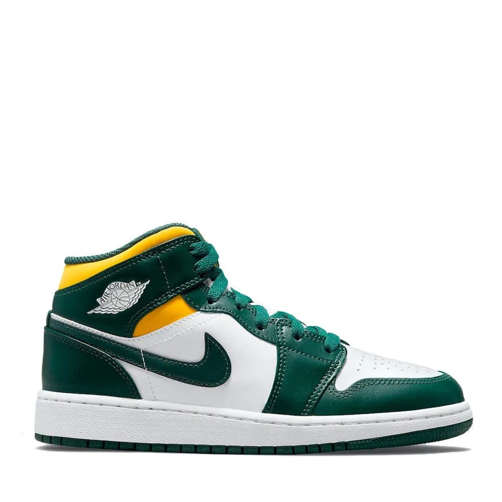 Sculpted materials Slip On Style NIKE AIR JORDAN1 MID WHITE GREEN YELLOW -