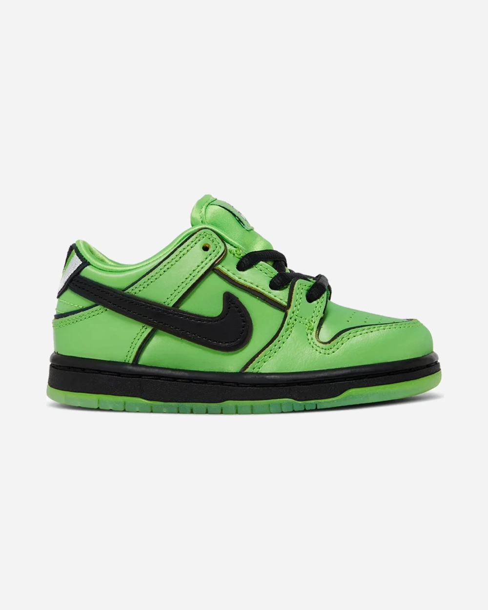 NIKE X THE POWERPUFF GIRLS NIKE SB DUNK BUTTERCUP GREEN TODDLER Padded collar All-weather lining