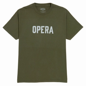 Nylon Materials Opera Font T-Shirt - Military Green Printers