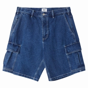 Obey Bigwig Baggy Denim Cargo Shorts - Stone Wash Indigo Gym Wear Labels