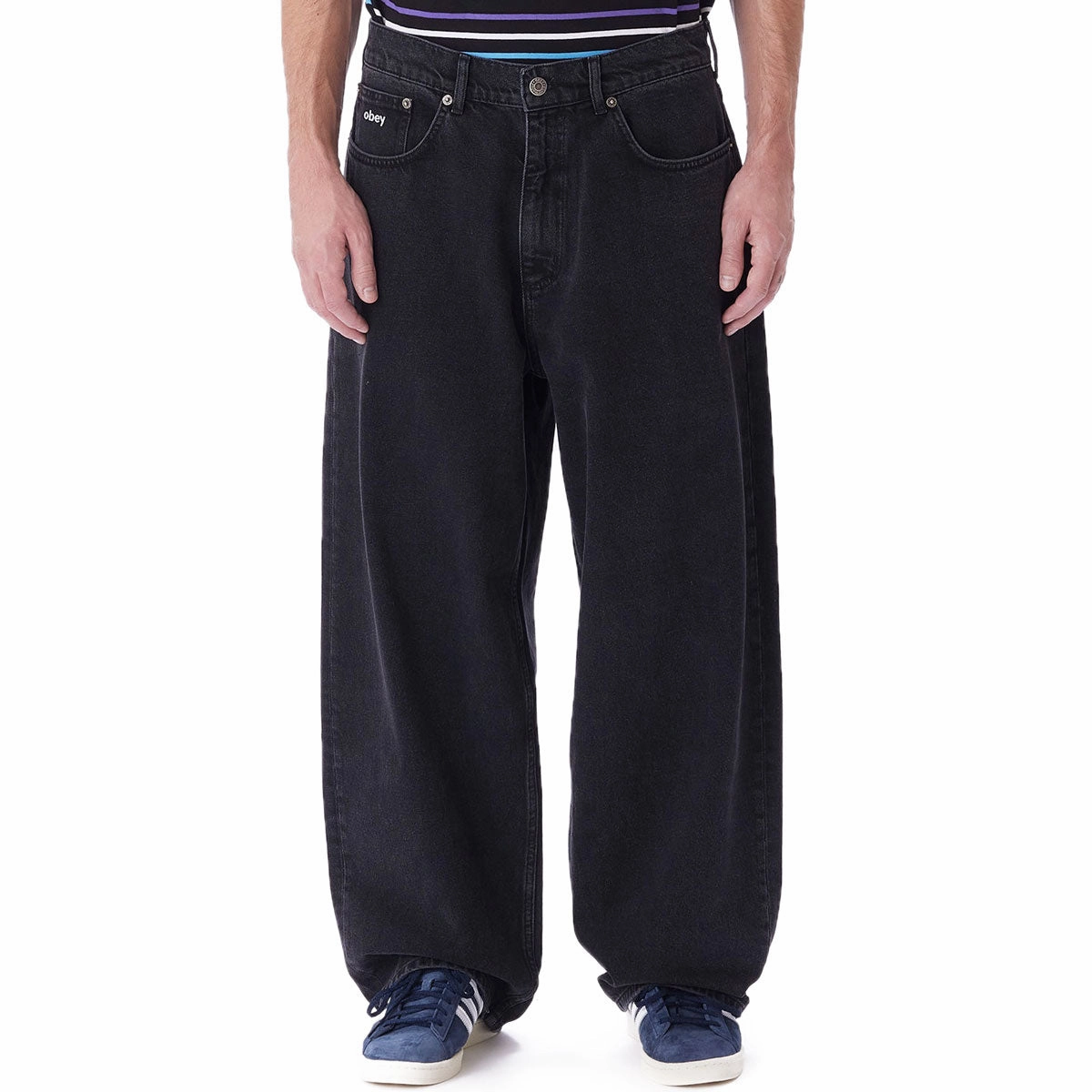 Obey Bigwig Baggy Denim Jeans - Faded Black Vitamins Decorations